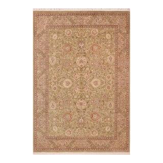 Floral Kashan Pak-Persian Green/Tan Wool Rug - 10'2'' X 13'9'' For Sale
