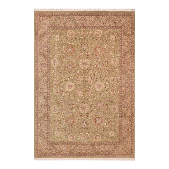 Floral Kashan Pak-Persian Green/Tan Wool Rug - 10'2'' X 13'9'' For Sale
