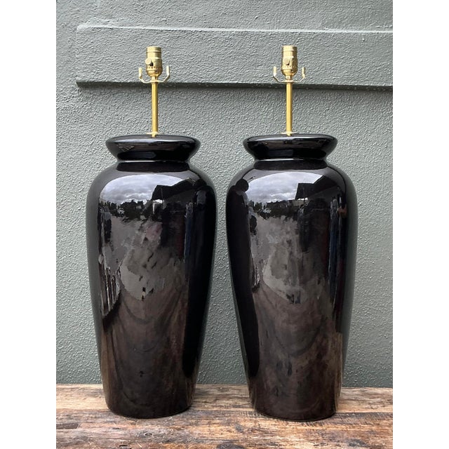 Contemporary Vintage Postmodern Ceramic Lamps - A Pair For Sale - Image 3 of 12