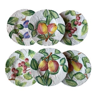 Vintage Majolica Fruit Plates-Hand Painted-Set 10 For Sale