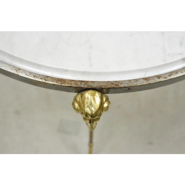 Late 20th Century Italian Neoclassical Brass Rams Head Round Marble Steel Gueridon Side Table For Sale - Image 4 of 12
