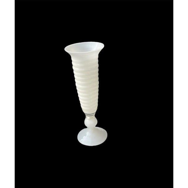 Mid-Century Modern Vintage Venetian Clear Over White Cased Art Glass Ribbed Vase For Sale - Image 3 of 4