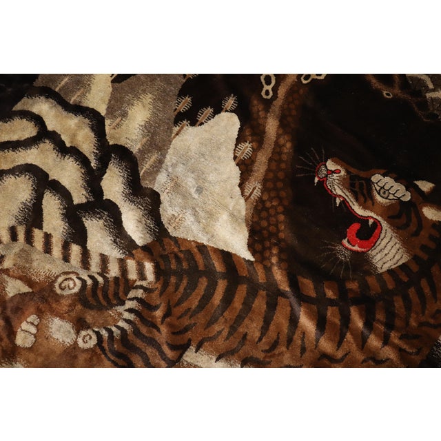 Antique Zabihi Collection Chinese Tiger Pictorial Large Square Rug - 7'3" x 8'1" For Sale - Image 4 of 12