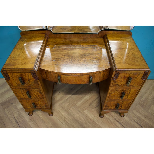 Art Deco Walnut and Walnut Veneer Dressing Table, 1930s For Sale - Image 4 of 12