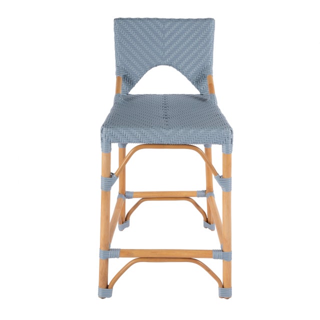 Spritely Home Accent Furniture Creanly 25.25 in. Seat Height Rectangular Rattan Counter Stool with Back, Baby Blue/ Natural Rattan Frame For Sale - Image 4 of 9