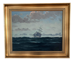Seascape with Sailing Ship, Oil Painting, Framed