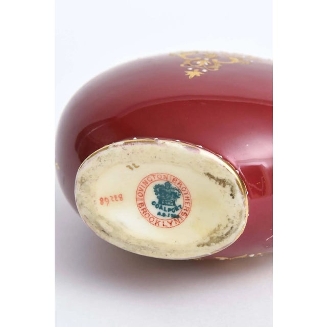 Maroon Antique Vase Coalport England Hand Painted with Jeweling and Raised Gilt For Sale - Image 8 of 10