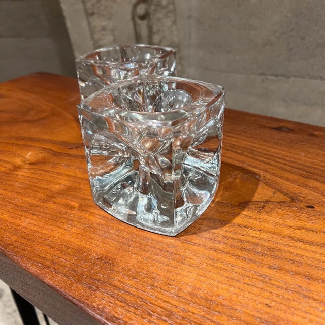 Glass 1960s Crystal Glass Modern Cube Candle Holder Pair For Sale - Image 7 of 10