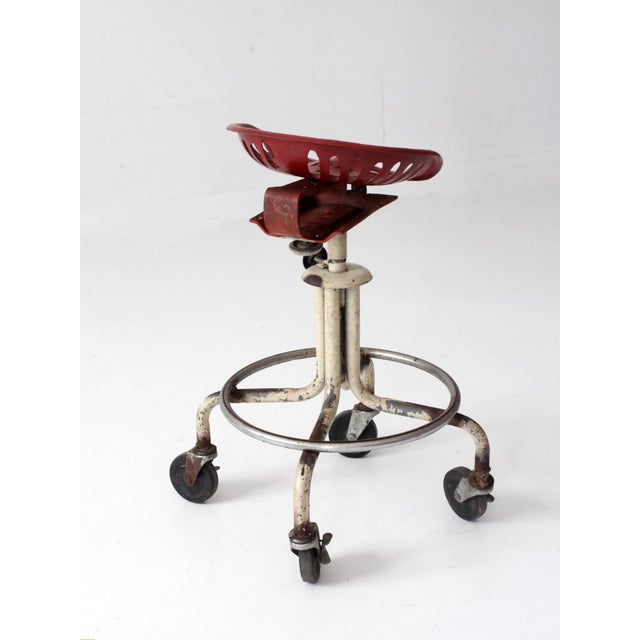 Vintage Industrial Rolling Stool With Cast Iron Tractor Seat For Sale - Image 15 of 18