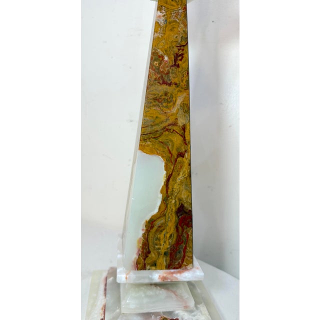 1990s Abstract Large Solid Heavy Brown White Green Onyx Stone Electric Table Lamp Light For Sale - Image 12 of 13