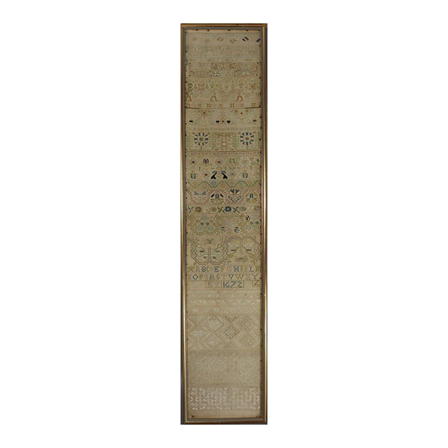 Antique Charles II Band Sampler, 1672, by e.y For Sale
