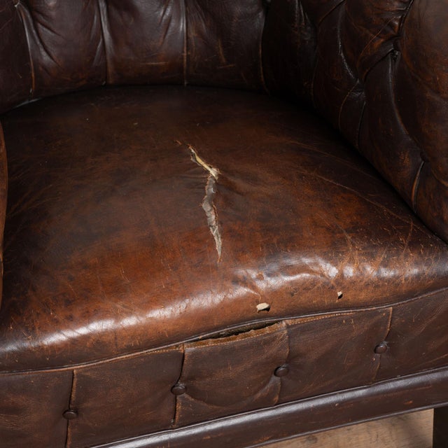 Traditional Pair of Vintage Brown Leather Chesterfield Club Chairs From Denmark For Sale - Image 3 of 14