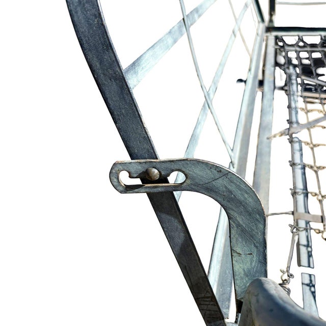 1950s Mid-Century Steel Patio Reclining/Rocking Slider 3 Seat Sofa W/ Folding Arms For Sale In Los Angeles - Image 6 of 9