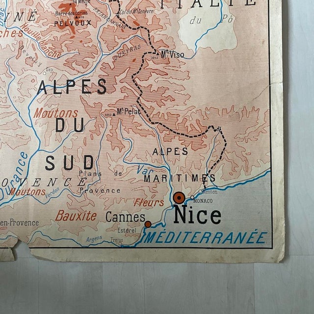 Vintage Double-Sided School Map of The Alps / the Pyrenees, 1950s For Sale - Image 9 of 11