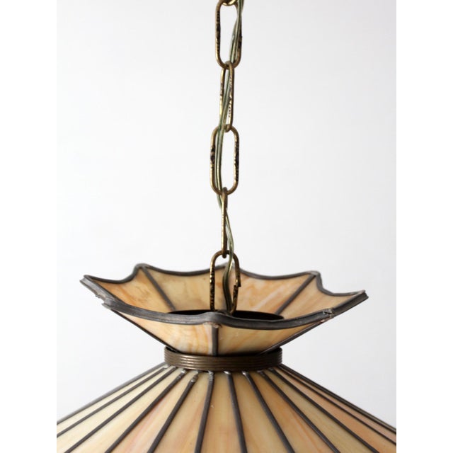 Vintage Tiffany Style Stained Glass Hanging Pendant Light For Sale - Image 11 of 18