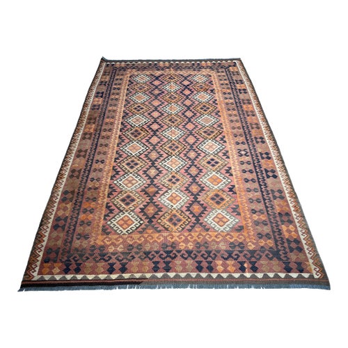 Vintage Rustic Large Afghan Kilim Rug 7x10