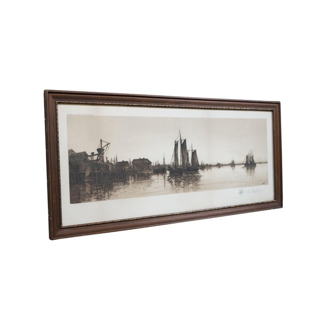 Victorian Antique Charles Mielatz Signed Rhode Island Fishing Boat Harbor Etching 27" For Sale - Image 3 of 15