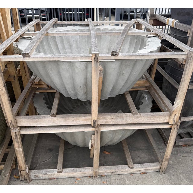 2020s XL Scalloped Cement Fountain Bowl For Sale - Image 5 of 7