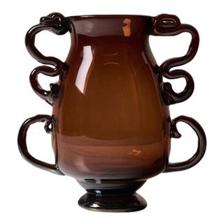 Sculptural Serpintine “Venetian Vase” Decorative Vase by Casa in Amber Handblown Glass For Sale