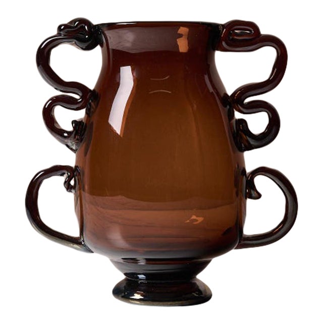 Sculptural Serpintine “Venetian Vase” Decorative Vase by Casa in Amber Handblown Glass For Sale
