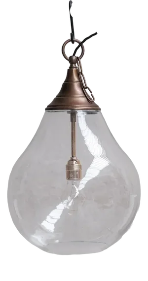 Large Clear Glass and Brass Bulb Shaped Pendant Light