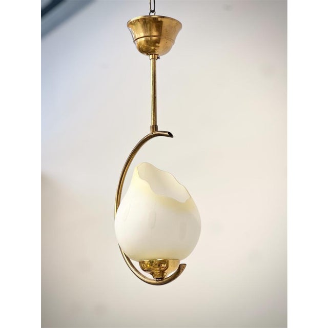 Mid-Century Modern Mid-Century Modern Opaline Glass and Brass Pendant, Sweden, 1950s For Sale - Image 3 of 11