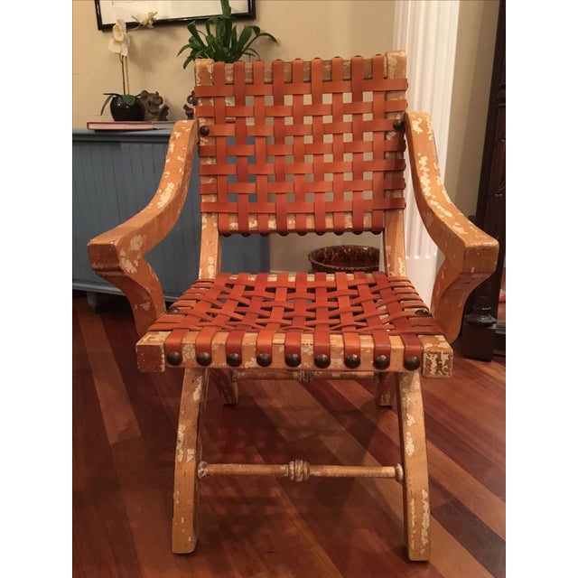 Wooden Accent Chair With Leather Straps Chairish