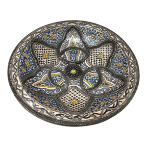 Antique Moroccan Moorish Handcrafted Ceramic Bowl Dish From Fez