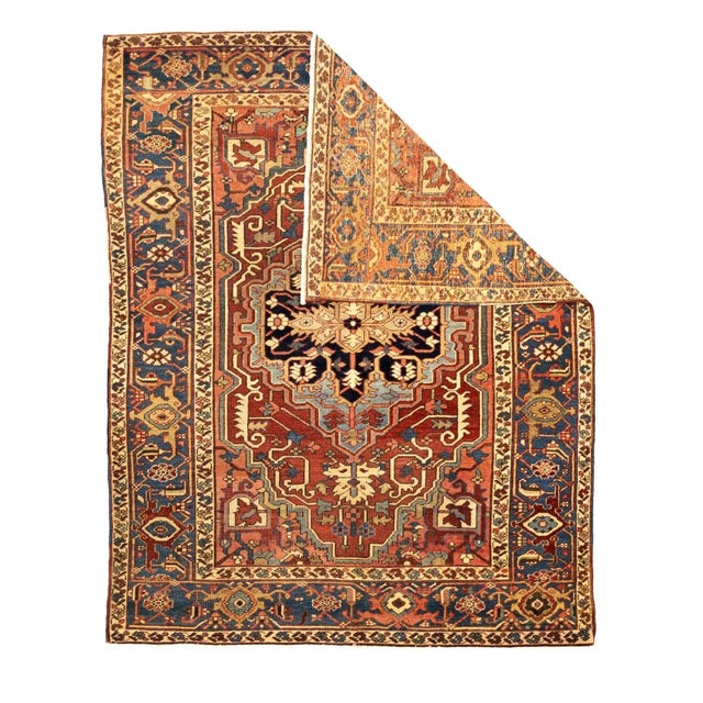 Antique Persian Serapi Rug 5’2” x 6’9”. A higher grade of Heriz carpets, usually in medallion designs, with crisp natural...