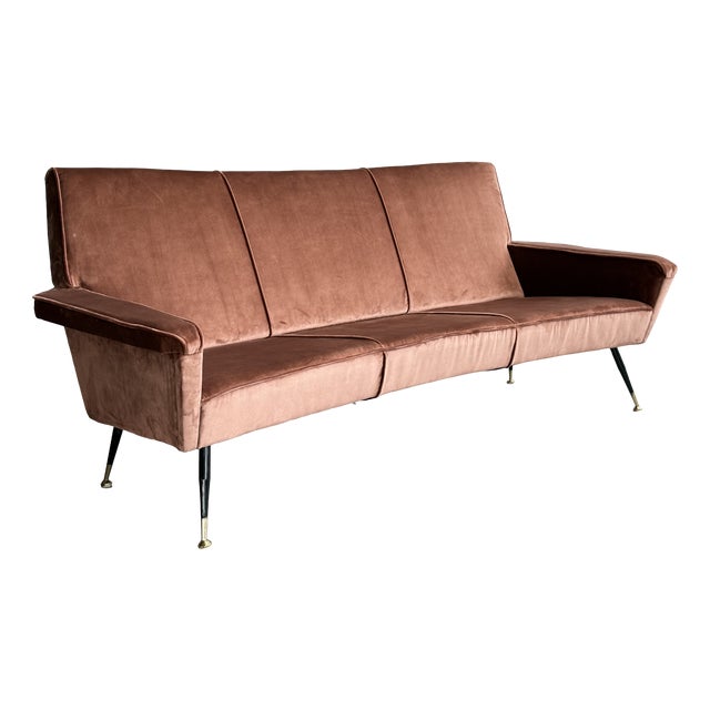 Mid-Century Modern Velvet Three-Seater Sofa by Marco Zanuso for Arflex, Italy, 1950s For Sale