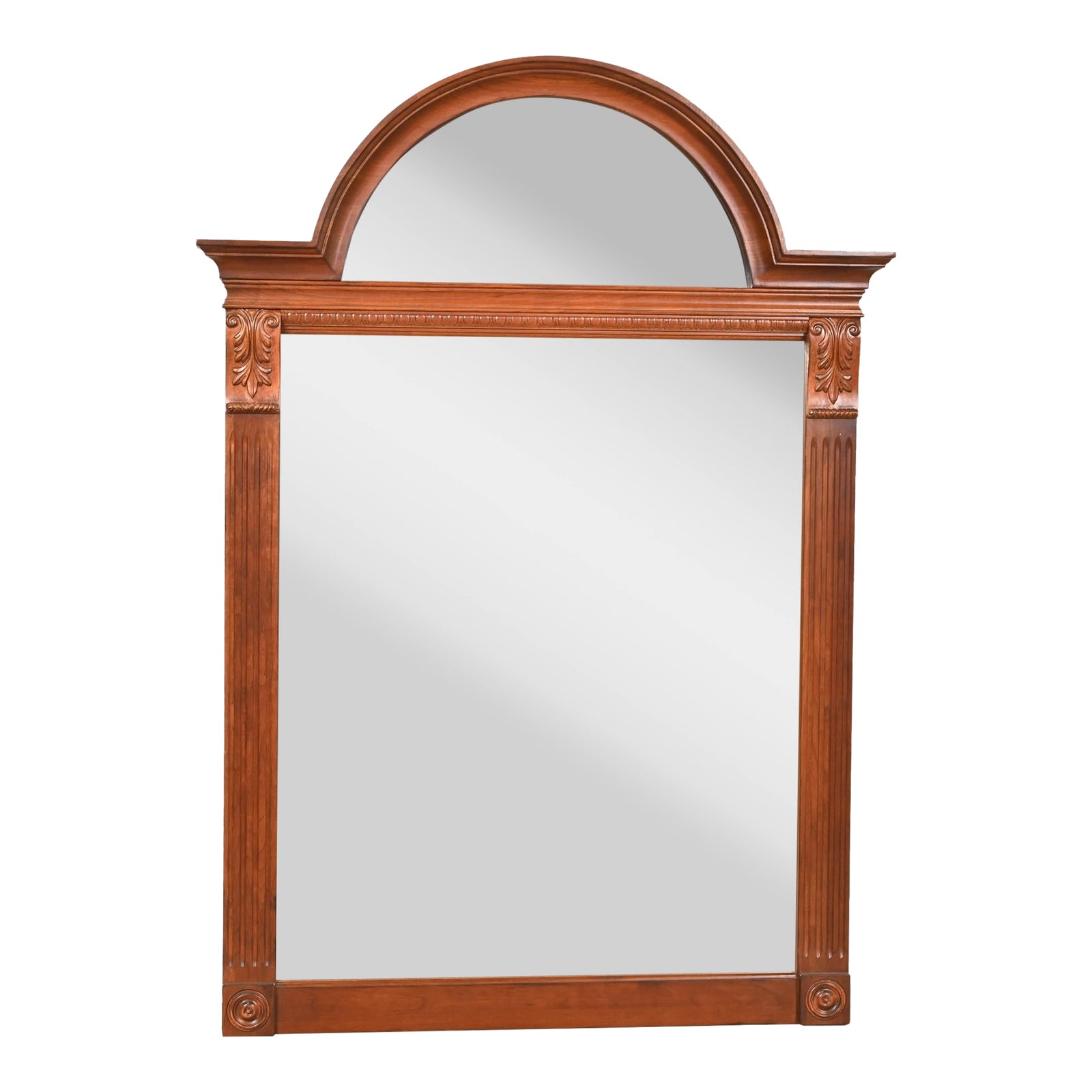 Ethan Allen Victorian Carved Cherry Wood Arched Wall Mirror | Chairish