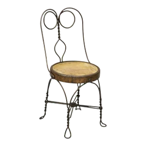 19th Century Antique Victorian Twisted Wire Wooden Seat Small Child's Ice Cream Parlor Chair