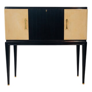 Mid-Century Italian Black Lacquered Parchment Bar Cabinet or Sideboard, 1950s For Sale
