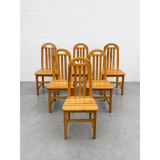 Vintage Solid Wood Slat Back Dining Chairs, Set of 6 – Scandinavian Minimalist Chairs, Light Oak Wood, Modern Farmhouse Seating For Sale - Image 4 of 12