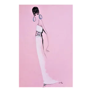 1960s Large Mid-Century Italian Fashion Drawing in Watercolor