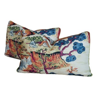 Thibaut Asian Scenic Coral Lumbar Pillows - Set of 2 For Sale