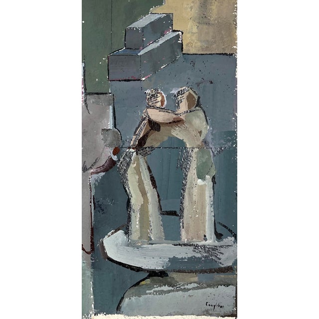 Abstract Figural and Pediments - Two Sided Art Mid century figural and architectural painting on paper. Heavy layers of...