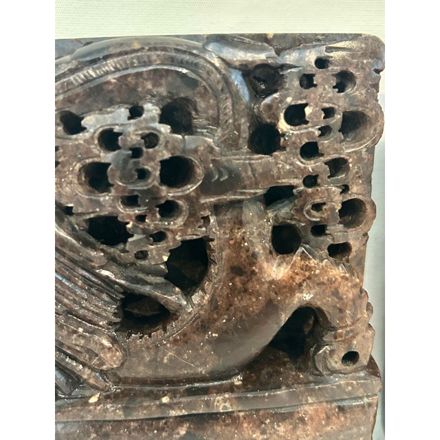 Stone Vintage Chinoiserie Carved Soapstone Phoenix Bookends – Mirrored Pair For Sale - Image 7 of 12