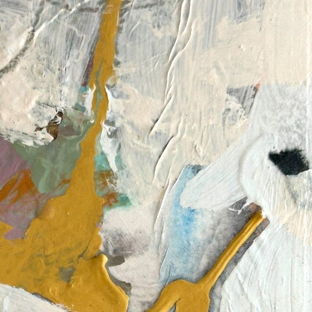 Christiane Corcelle "Echoes of Scarlet Reverie" Mixed Media on Cradled Board, Small Abstract Painting in Pink, Ochre and Scarlet, 2023 For Sale - Image 4 of 7
