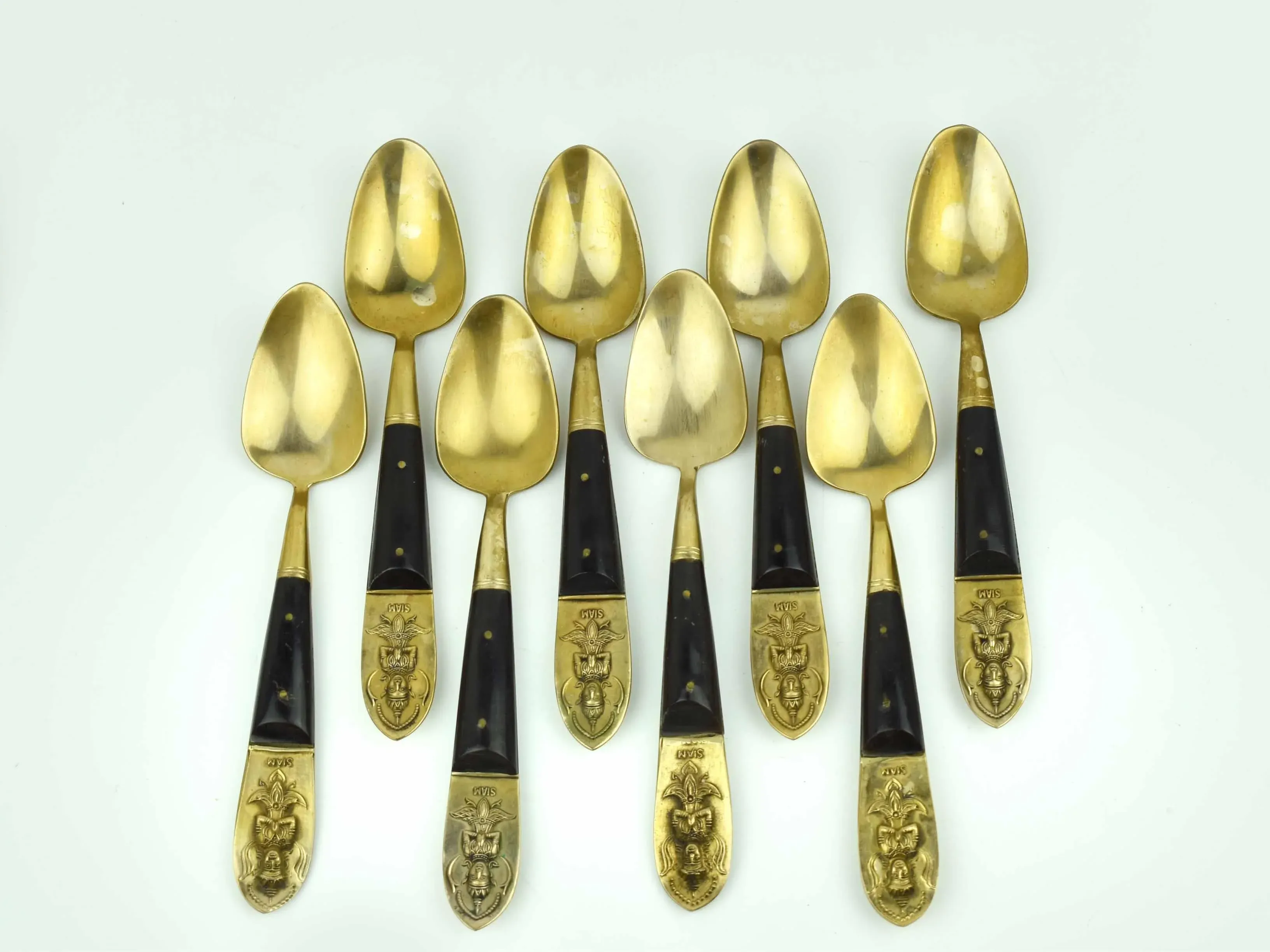 Mid 20th Century Siam Brass Serving Flatware Set With Horn Handle