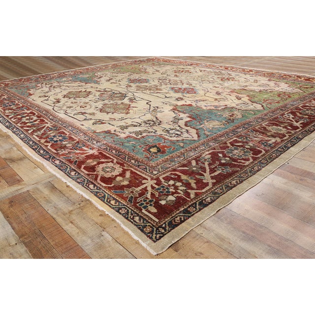 Textile Distressed Antique Persian Sultanabad Rug - 13'08 X 12'05 For Sale - Image 7 of 9