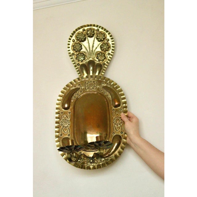 X-Large Mid-Century Swedish Brass Baroque Sconce with Double Arm Design Impressive mid-century Swedish brass wall sconce...