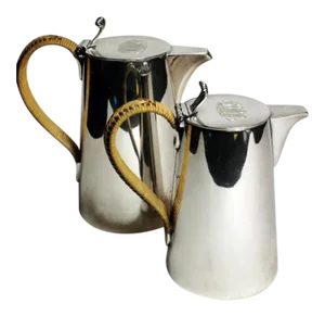 Gorham Art Deco Pair of Silver Plated Breakfast Jugs With Raffia Handles