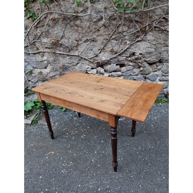 Vintage Pine Drop-Leaf Table with Turned Beech Legs, France, 1930s For Sale - Image 6 of 16