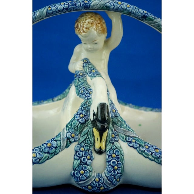 Art Deco Swan Basket with Putto by Wilhelm Peter August Sus for Karlsruhe, Germany, 1920s For Sale - Image 14 of 18