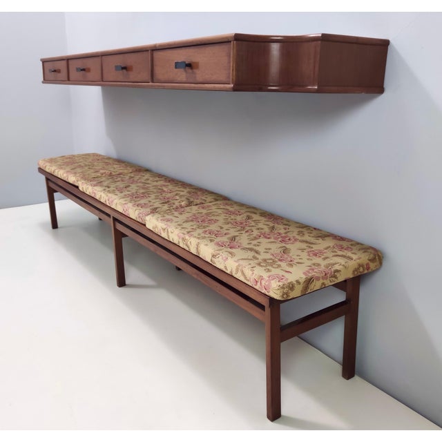 Brown Vintage Entryway Set of Wall Mirror, Walnut Console and Bench, Italy, 1959, Set of 3 For Sale - Image 8 of 18
