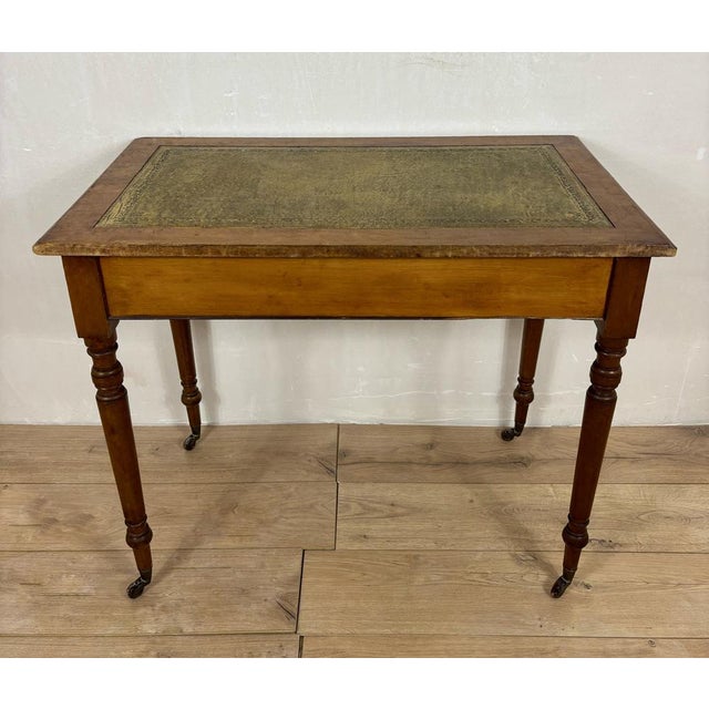 Antique English Style Wooden Writing Table with Leather Top and Drawers, 1930s For Sale - Image 10 of 13