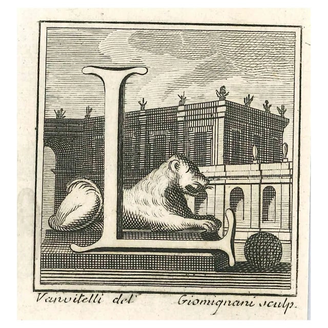 Luigi Vanvitelli, Letter of the Alphabet L, Etching, 18th Century For Sale