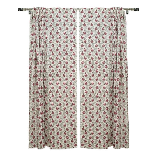 Madubala Handcrafted Floral Semi-Sheer Viscose Linen Curtain Size-54"Wx120"L For Sale