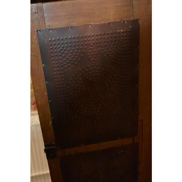 Auburn Vintage Wood & Brick Red Punched Tin Pie Safe Cabinet W/ Shelves & Lower Drawer For Sale - Image 8 of 18